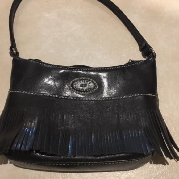 ✨HP✨Tommy Hilfiger Black Leather Fringed Mini Bag Satchel 7.5"x4.5" - Picture 8 of 16
